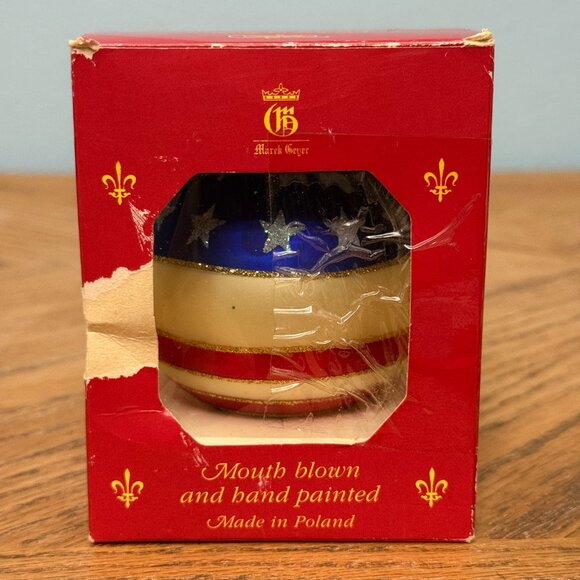 Vintage Handmade Hand Painted Glass God Bless America Ornament Red White Blue - Picture 4 of 14